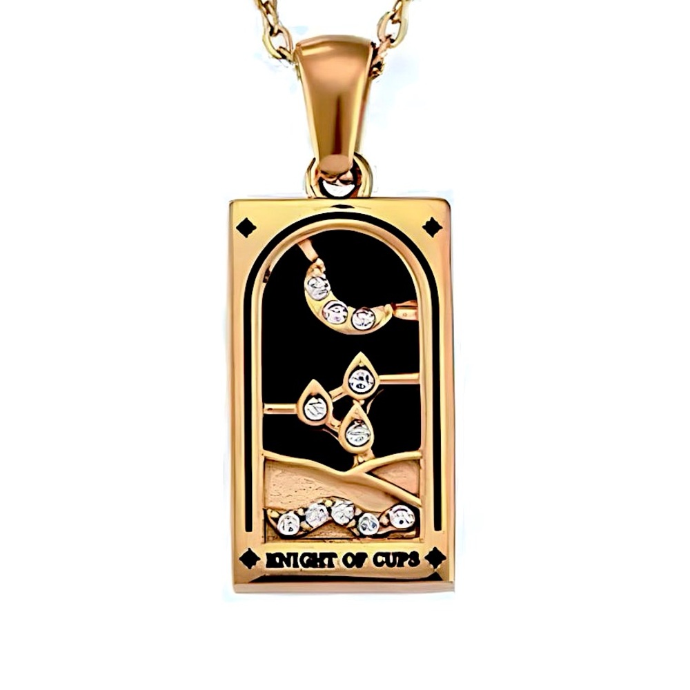Dainty Gold Tarot Card Necklace | Knight of Cups, 18k Plated, 316L S. Steel